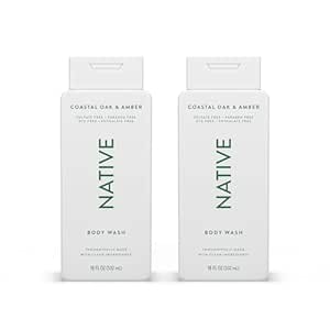 Native Body Wash Contains Naturally Derived Ingredients | For Women & Men, Sulfate, Paraben, & Dye Free Leaving Skin Soft and Hydrating |Coastal Oak & Amber 18 oz - 2 Pk