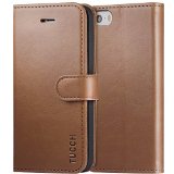 iPhone 5s Case TUCCH Leather Case for iPhone 5s iPhone 5 Premium Protective Wallet Leather Cover with Credit Card Slots Flip Book Cover with Kickstand Feature Magnetic Closure Brown