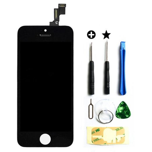 LCD Touch Screen Digitizer Replacement Full Assembly for iPhone 5S with Free Tools Kit (For iPhone 5S Black)