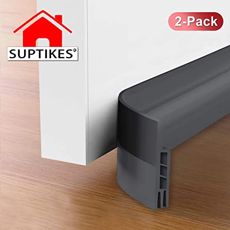Suptikes 2 Pack Door Draft Stopper，Door Sweep for Exterior & Interior Doors,Door Bottom Seal Dust and Noise Insulation Weather Stripping Draft Guard Insulator, 1-4/5" W x 37" L,Grey