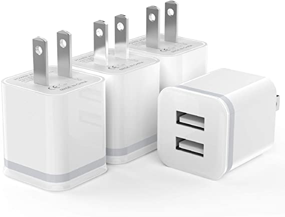 USB Wall Charger, LUOATIP 4-Pack 2.1A/5V Dual Port USB Power Adapter Charger Plug Charging Block Cube Replacement for iPhone Xs Max/Xs/XR/X, 8/7/6 Plus, Samsung, LG, HTC, Moto, Android Phones