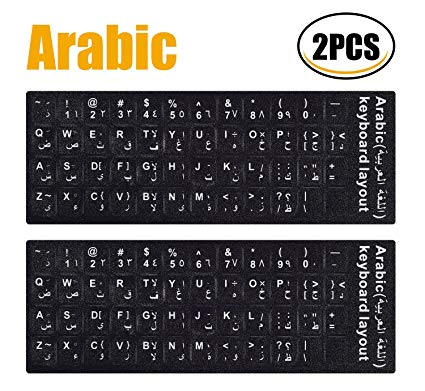 [2PCS Pack]Arabic with White Letters Keyboard Stickers Non-Transparent for PC Computer Laptop Notebook Desktop Keyboards (Arabic)