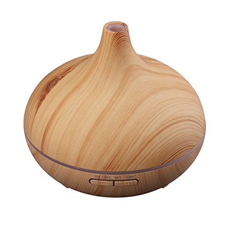 [Updated Version] 300ml Wood Grain Aromatherapy Essential Oil Diffuser, Patec Portable Aroma Cool Mist Ultrasonic Whisper-Quiet Humidifier with 7-Color LED Lights Changing and 4 Time Setting
