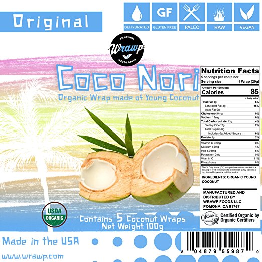 Organic Coco Nori Original Coconut Wraps (Raw, Vegan, Paleo, Gluten Free wraps) Made from young Thai Coconuts