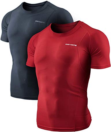 DEVOPS Men's 2~3 Pack Cool Dry Athletic Compression Short Sleeve Baselayer Workout T-Shirts