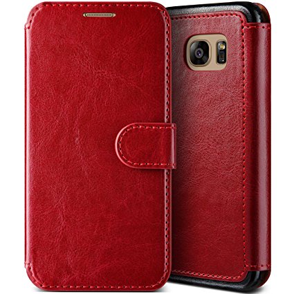 Galaxy S7 Edge (Savant Series)(Cardinal Red) PU Leather Wallet Card Slots Cover for Samsung S7 Edge 2016