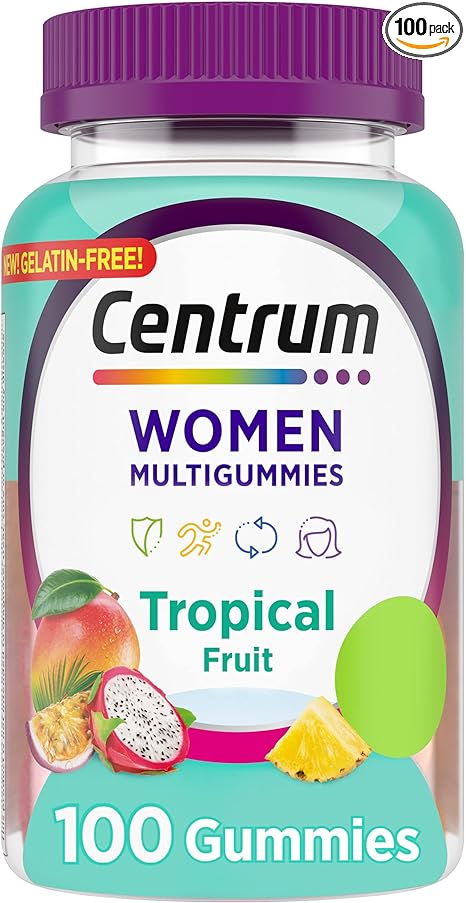 Centrum Women's Multivitamin Gummies, Tropical Fruit Flavors Made from Natural Flavors, 100 Count, 50 Day Supply