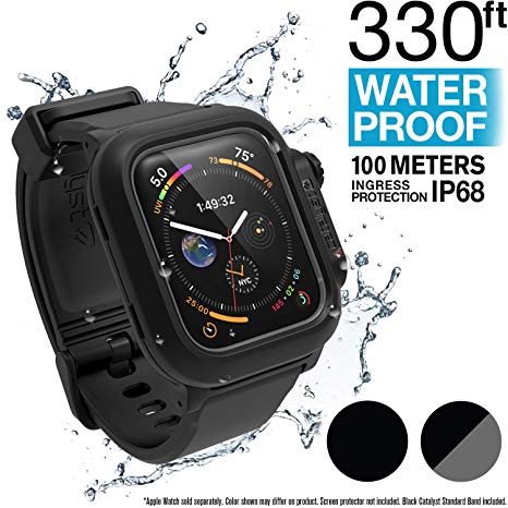 Catalyst Waterproof Apple Watch Case Series 4 44mm with Premium Soft Silicone Apple Watch Band, Shock Proof Impact Resistant [Rugged iWatch Protective case] - Stealth Black