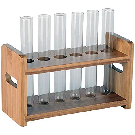 Lily's Home Bamboo Test Tube Vial Shot Glasses Holder Rack, Made from Easy to Clean Bamboo with Built-in Handle, Rack Only, Glass Tubes NOT Included, 6 Tube Capacity (7/8" (22mm') Holes)