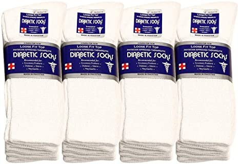 Falari Unisex Diabetic Socks Crew (12 Pairs ) 9-11, 10-13, 13-15, Black, Grey, White