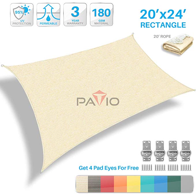 Patio Paradise 20' x 24' Tan Beige Sun Shade Sail Rectangle Canopy - Permeable UV Block Fabric Durable Outdoor - Customized Available