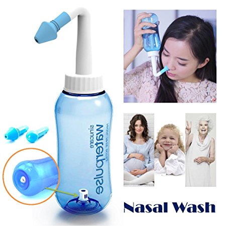 Tonelife Nasal Nose Wash Bottle Nasal Cleanse 10oz 300ml Nose Cleaner Clean Irrigator Allergies Relief Pressure Rinse Neti Pot Cleanser Irrigation Nasal Cleansing Washer Sneezer Washing,Blue Color