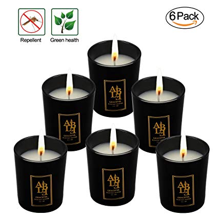 XYUT Citronella Candles Set (6-Pack) Natural Insect Repellent | Deters Bugs, Flying Insects, Mosquitos | Child and Pet Safe, Cruelty Free | Patio, Backyard, Outdoor Use