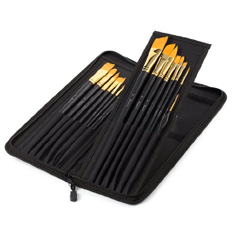 Magicfly Professional 16-pc Art Paint Brush Set for Watercolor Acrylics Oil Paint Face Painting Brushes with Synthetic Bristles and Wooden Handle for Artists of Every Level