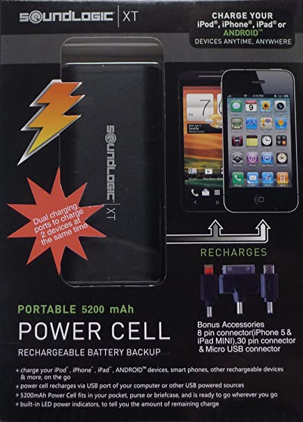 SoundLogic XT Portable 5200 mAh Power Cell - Dual Charger (Black)