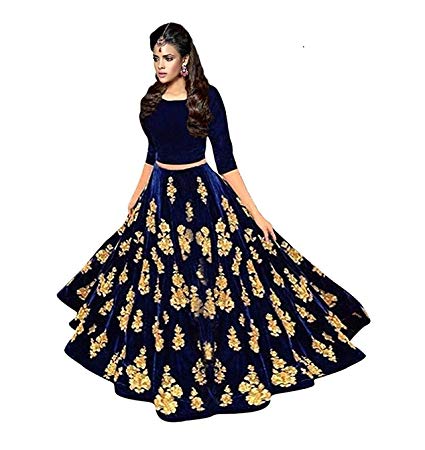 Siddheshwar fashion Women's Velvet Ethnic Wear Long Gown Skirt and Top (Blue, Free Size)