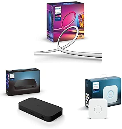 Philips Hue Play Gradient 75" TV LED Backlight Lightstrip Bundle (HDMI Sync Box   Lightstrip   Hue Bridge), Compatible with Alexa, Apple Homekit and Google Assistant, Flowing Multicolor Effect