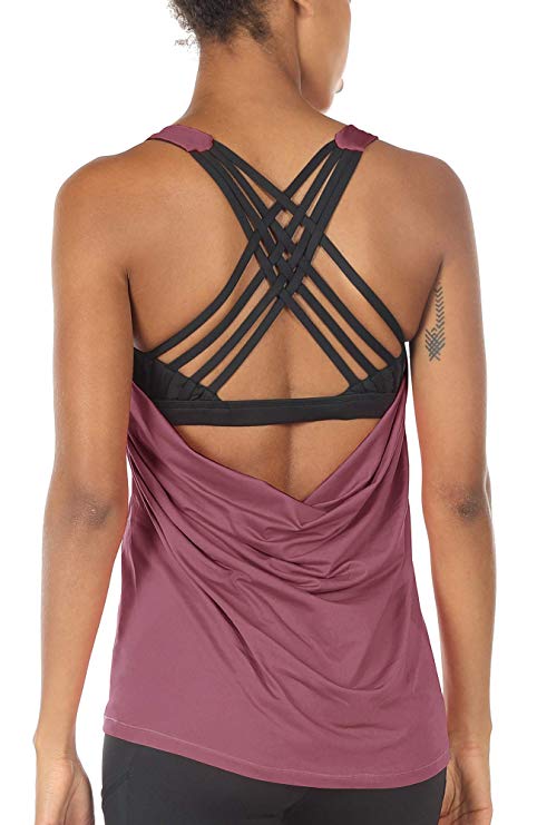 icyzone Yoga Tops Workouts Clothes Activewear Built in Bra Tank Tops for Women