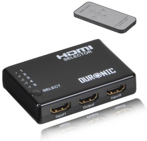 Duronic [HRS1051] 5 Port HDMI Auto Switch Box plus Remote - 5x1 HUB (5 way input 1 output) 1080p Full HD Switcher
