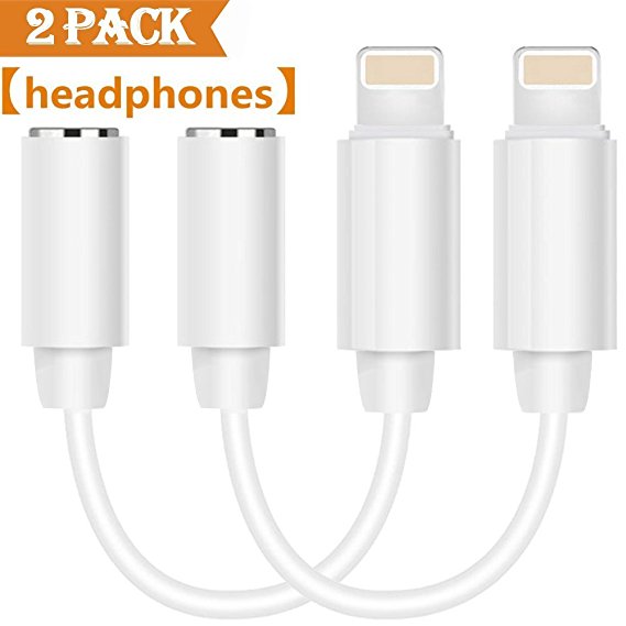 iPhone 7 Headphone Adapter 2 Pack, Lightning to 3.5mm Headphone Jack Adapter, Lightning Connector to 3.5mm Headphone Earphone Extender Jack Adapter for iPhone 6/6s/7/7 Plus - Not Support IOS 10.3