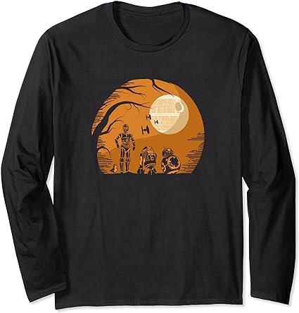 Star Wars Droids Halloween Orange Hue Death Star Portrait Long Sleeve T-Shirt