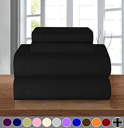 Elegant Comfort  Luxury Soft 1500 Thread Count Egyptian Quality 4-Piece Sheet Wrinkle and Fade Resistant Bedding Set, Deep Pocket up to 16inch King Black