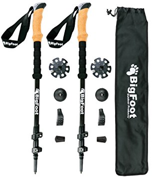 New BigFoot Outdoor - Collapsible, Lightweight, Shock-Absorbent, Carbon Fiber Hiking, Walking & Running Sticks with Natural Cork Grips, Quick Locks, 4 Season / All Terrain Accessories and Carry Bag