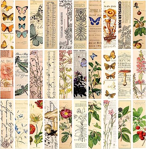 30 Pieces Paper Bookmarks for Book Lovers,Vintage Aesthetic Bookmark Simple Style Book Accessories Natural Style Book Marks Cute Bookmarks Pack Butterfly Flower Plant Bookmarks for Women