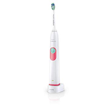 Philips Sonicare HX6211 2 Series Plaque Control up to 31,000 Brush Strokes Per Minute, Angled neck, Smartimer, Easy-start, Recharge indicator Electric Rechargeable Toothbrush with Travel charger