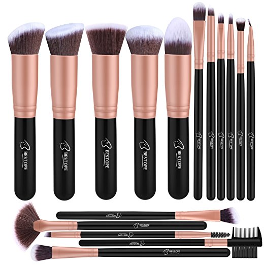 Bestope Makeup Brush Set 16PCs Premium Cosmetic Brushes With Super Velvety Synthetic Hair Kabuki Foundation Blush Eyeshadow Liner Powder Blend Concealer Face Complexion Beauty Tools (Rose Gold)