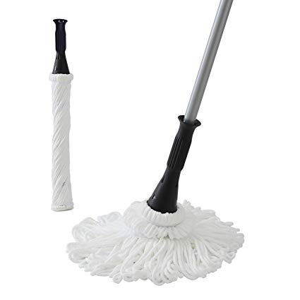 Eyliden Microfiber Twist Mop Silver 57.5 Inches Dust Mops Washing Mop Hand Release Floor Cleaning with 2pcs Removable Washable Heads Product and Packaging Upgrade