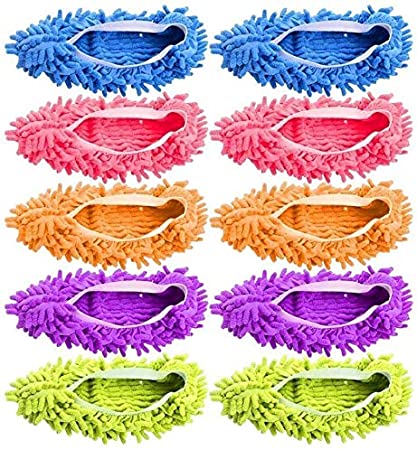 Dusting Mop Slippers Washable Dust Mop Slippers Shoes Cover Microfiber Dust Floor Cleaner for Bathroom Kitchen House Cleaning 10 PCS (5 Pairs)