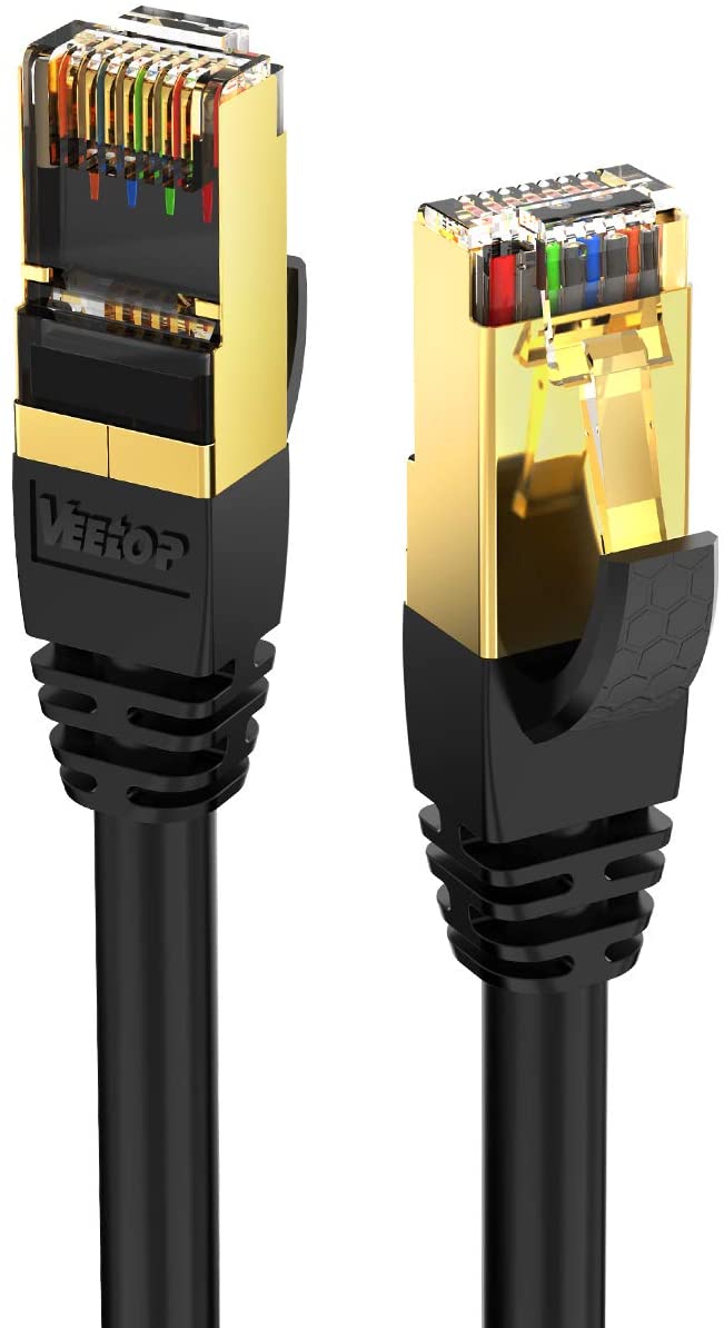 5m/16ft 1 Pack CAT8 Ethernet Cable Veetop 40Gbps 2000Mhz High Speed Gigabit SFTP LAN Network Internet Cables with RJ45 Gold Plated Connector for Router, Modem, Gaming, Xbox