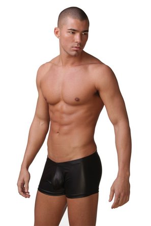 Mens Sexy Black Faux Leather Boxer Shorts