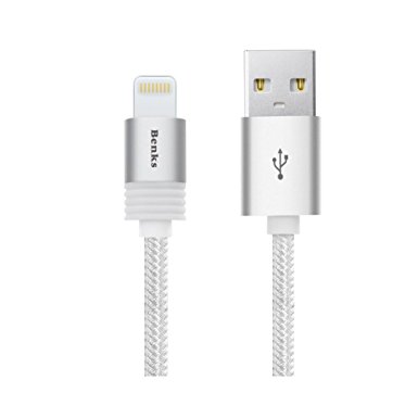 [Apple MFi Certified] Benks 3.3ft/1m Nylon Braided USB Cable with Lightning Connector fast charging cord for iPhone 6s Plus / 6 Plus, iPad Pro Air 2 and More (Silver)
