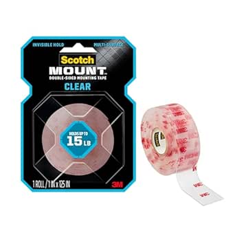 Scotch Double Sided Tape, Clear Mounting Tape, 1 Roll Adhesive Tape, 1 in x 125 in (10.4 ft), Holds Up to 15 Lbs., Features 3M Industrial Adhesive, Strong Permanent Bond on Contact (410H-MED-DC)