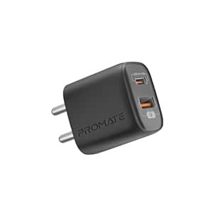 Promate Wall Charger Travel Adapter 25W Pd 18W Qc Quick Charge(USB A USB C) Wall Charger Travel Adapter for Samsung Ipad,Note,Oneplus&iPhone 14/13/12/11|Type-C to C Power Delivery Fast Charging,Black