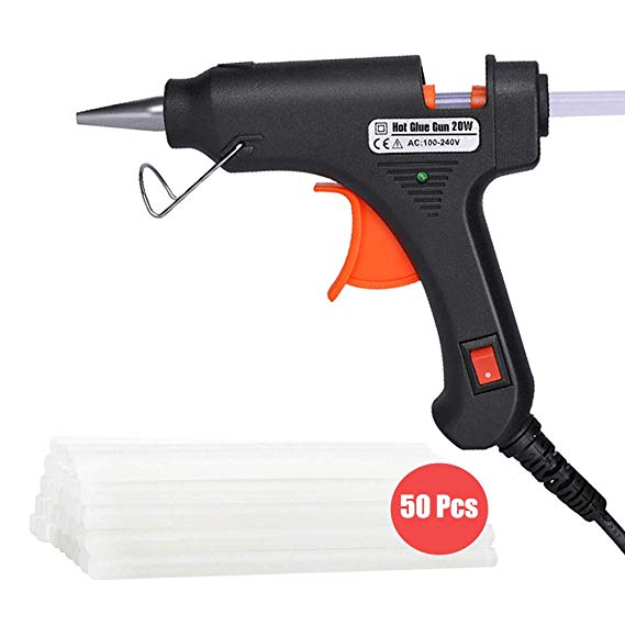 Hot Glue Gun, Upgraded 20W High Temp Heavy Duty Hot Melt Glue Gun Kit with 50pcs Glue Sticks(4.0'' x 0.27") for DIY Projects, Arts and Crafts, Home Quick Repairs & Sealing, Artistic Creation, Black