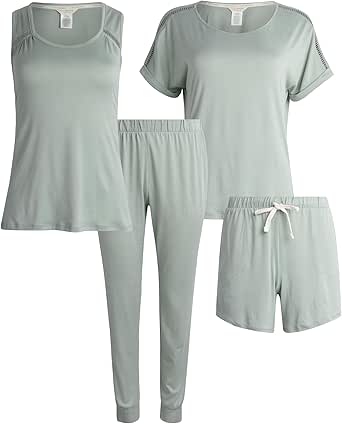 Lucky Brand Women's Pajama Set - 4 Piece Sleep Shirt, Tank Top, Pajama Pants, Lounge Shorts (S-XL)