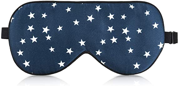 Navaris 100% Silk Eye Mask - Super Soft Natural Silk Fabric Sleep Mask with Adjustable Strap for Ultimate Comfort and Fit (Blue w/Stars)