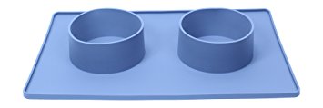 One-piece Silicone Feeding Mat   Double Bowls - No Spill Feeders - Easy Clean Up - For Cats and Dogs