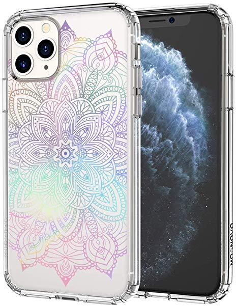 MOSNOVO iPhone 11 Pro Max Case, Rainbow Henna Mandala Pattern Clear Design Transparent Plastic Hard Back Case with TPU Bumper Protective Case Cover for Apple iPhone 11 Pro Max (2019)