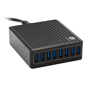 USB Charger, HUNDA 60W/12A 8port Multi-Port Home Travel Wall Desktop Charging station with Smart Technology for iPhone 6/7/7 Plus, iPad Air 2/Mini 3, Samsung S6/S6 Edge and More(Black)