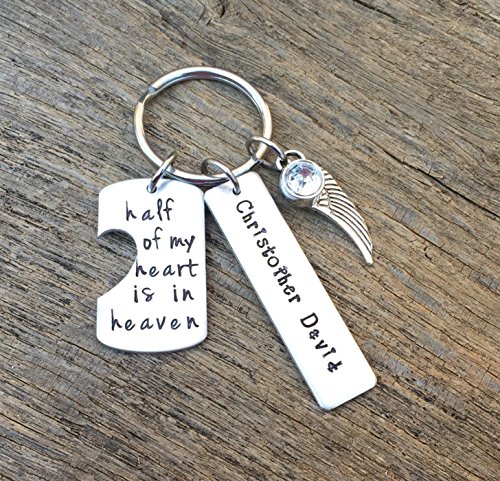 Half Of My Heart Is In Heaven Memorial Key Chain | Loved One Memorial Key Chain | Memorial Gift | Sympathy Gift | Loss Of A Loved One Gift