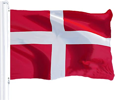 G128 Denmark Danish Flag 3x5 ft Printed Brass Grommets 150D Quality Polyester Flag Indoor/Outdoor - Much Thicker More Durable Than 100D 75D Polyester