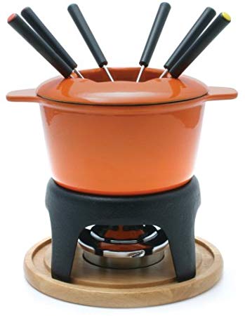 swissmar Sierra 12-Piece Meat Fondue Set, Orange Enameled Pot