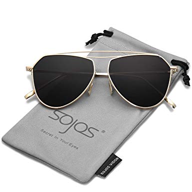 SOJOS Polarized Flat Mirror Lenses Sunglasses Classic Metal Double Bridge Glasses SJ1040