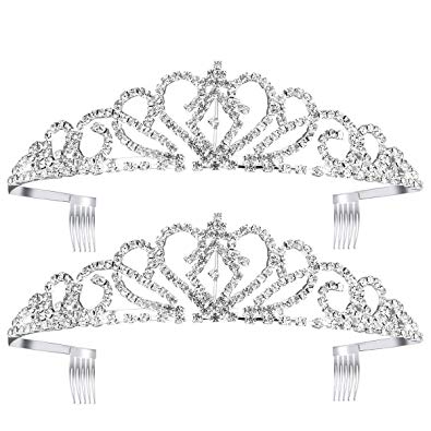 Paxuan 2 Pack Silver Wedding Bridal Crystal Tiara Crown with Comb Rhinestone Princess Headband Headpiece for Girls Women Birthday Pageant Party Wedding Prom Bridal