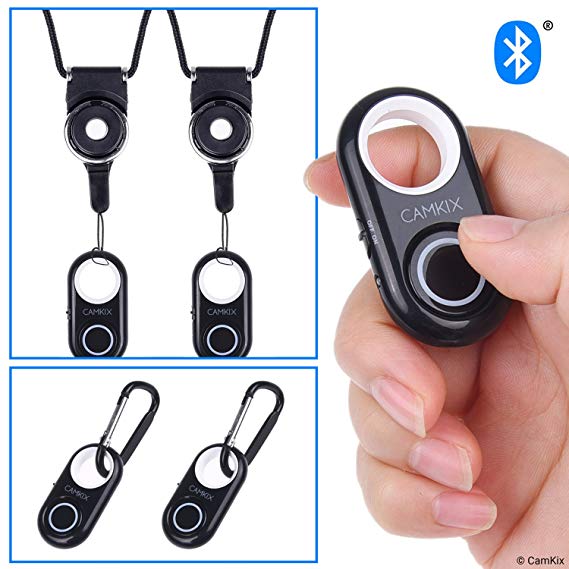 2X CamKix Camera Shutter Remote Control with Bluetooth Wireless Technology - Lanyard with Detachable Ring Mount - Carabiner - Pictures and Video from up to 30 ft Compatible with iPhone/Android