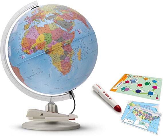 Waypoint Geographic Parlamondo Interactive Talking Smart Globe 12" Diameter Illuminated Globe W/Rechargeable Talking Pen - 6 Languages - Single Or Multi-Player Games, Geography & Political Facts